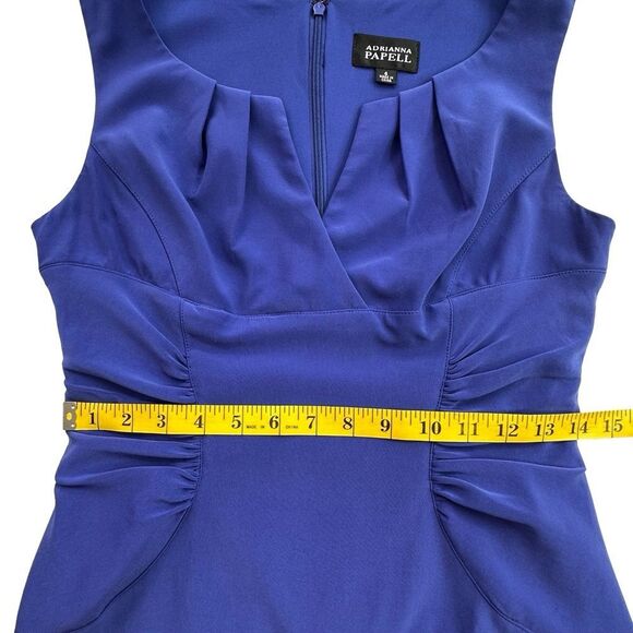 ADRIANNA PAPELL Cornflower Blue Ruched Pleated Dress Sheath Cocktail Size 6 - Picture 9 of 15